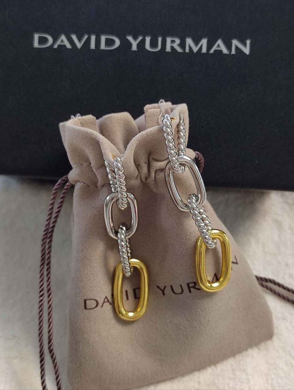 David Yurman Chain Drop Earrings In Sterling Silver With 18k Gold
